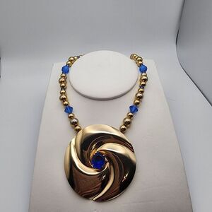 Vintage Karla Jordan Gold Tone & Blue Necklace